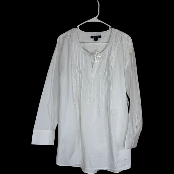 Roaman's Tops - Roaman's White Pintuck Split Neck Tunic Blouse Plus Size 24W Long Sleeve